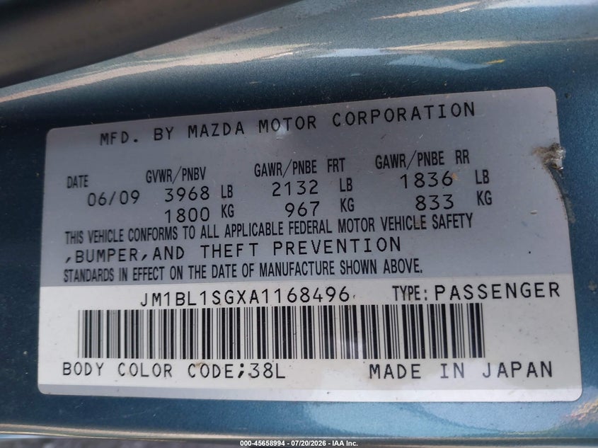 2010 Mazda Mazda3 I Touring VIN: JM1BL1SGXA1168496 Lot: 45658994