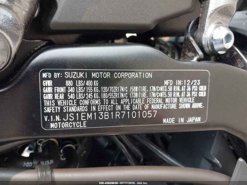 2024 Suzuki Gsx800 F VIN: JS1EM13B1R7101057 Lot: 45659038
