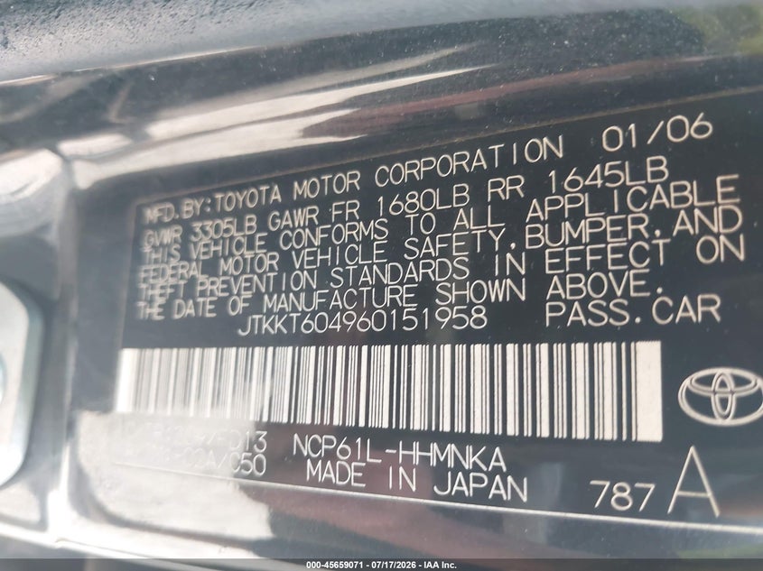 2006 Scion Xa VIN: JTKKT604960151958 Lot: 45659071
