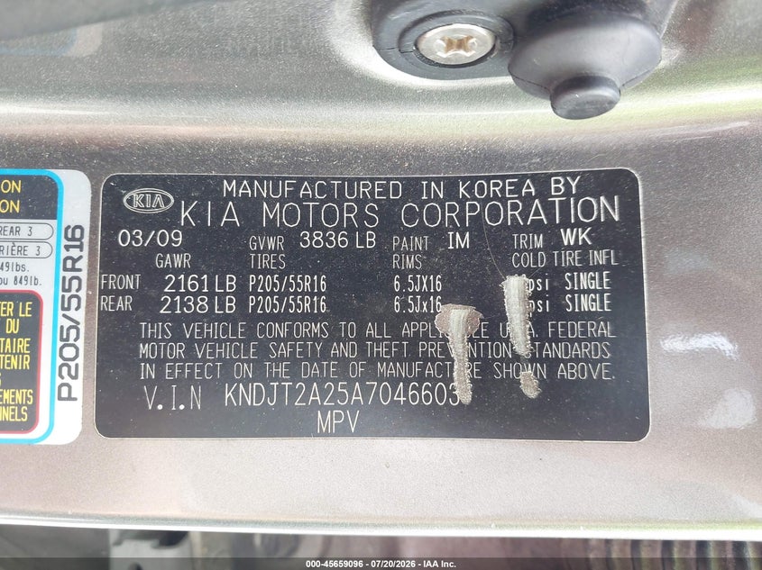 2010 Kia Soul + VIN: KNDJT2A25A7046603 Lot: 45659096