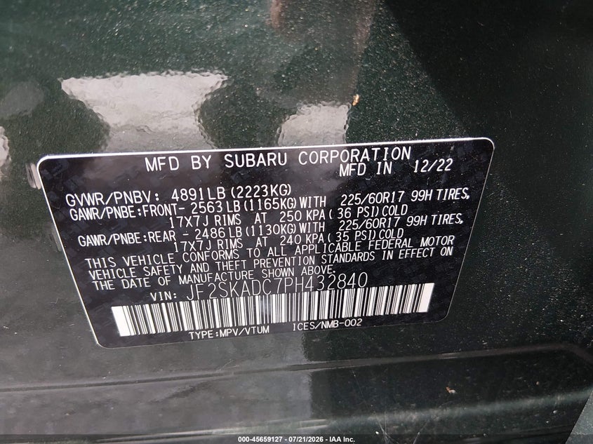 2023 Subaru Forester Premium VIN: JF2SKADC7PH432840 Lot: 45659127