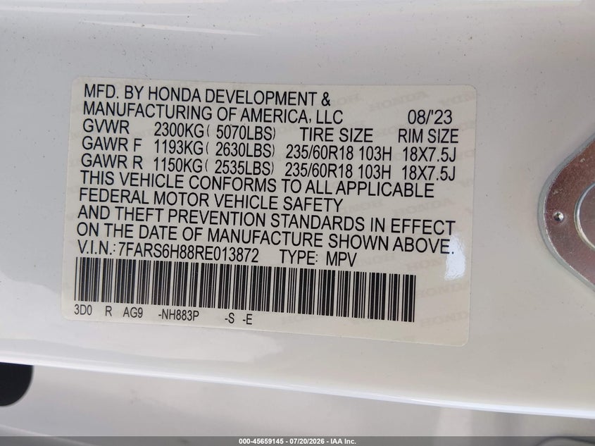 2024 Honda Cr-V Hybrid Sport-L VIN: 7FARS6H88RE013872 Lot: 45659145