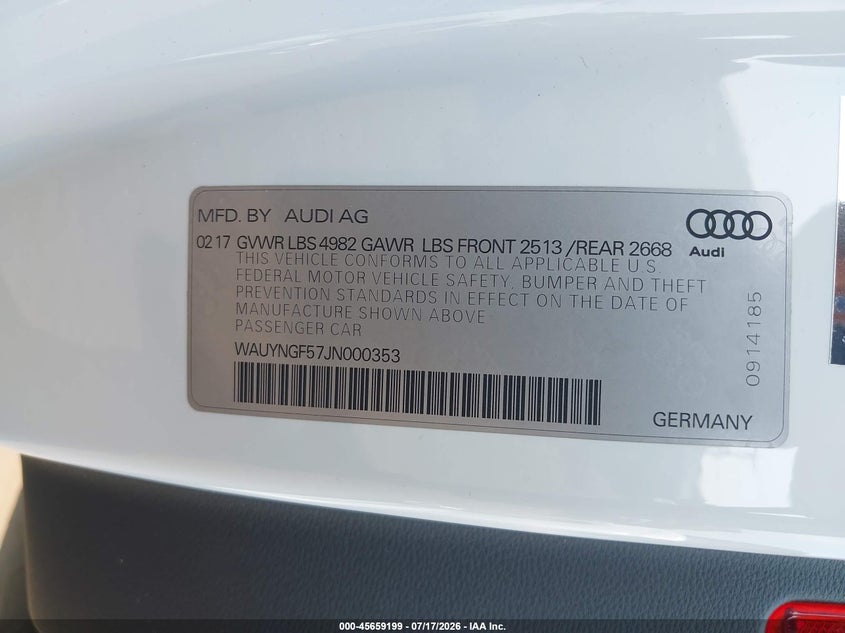 2018 Audi A5 2.0T Premium VIN: WAUYNGF57JN000353 Lot: 45659199