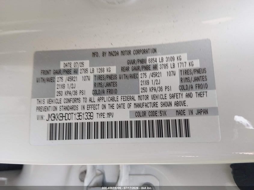 2026 Mazda Cx-90 3.3 Turbo Preferred VIN: JM3KKBHD0T1351339 Lot: 45659206