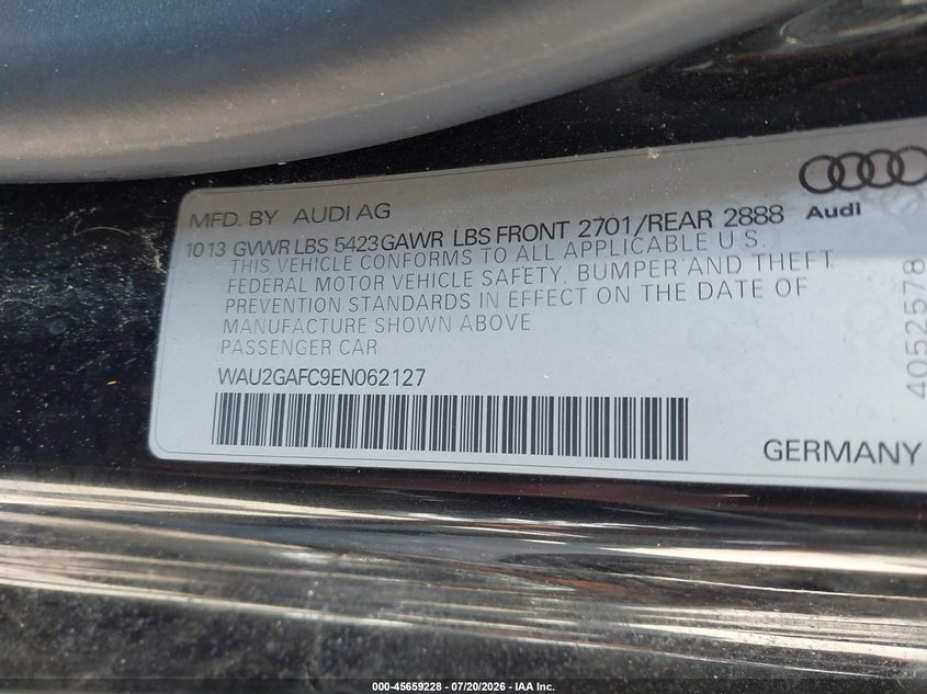 2014 Audi A7 3.0T Premium Plus VIN: WAU2GAFC9EN062127 Lot: 45659228