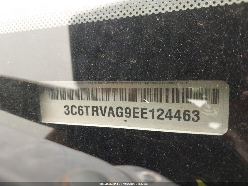 2014 Ram Promaster 1500 Low Roof VIN: 3C6TRVAG9EE124463 Lot: 45659314