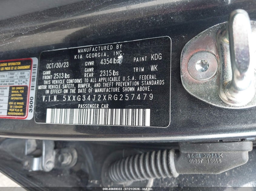 2024 Kia K5 Ex VIN: 5XXG34J2XRG257479 Lot: 45659333
