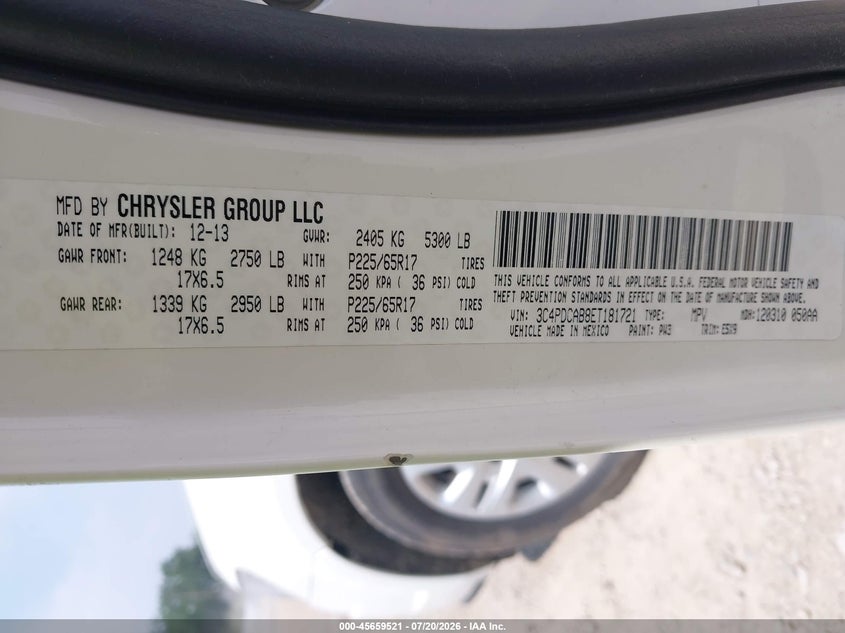 2014 Dodge Journey American Value Pkg VIN: 3C4PDCAB8ET181721 Lot: 45659521