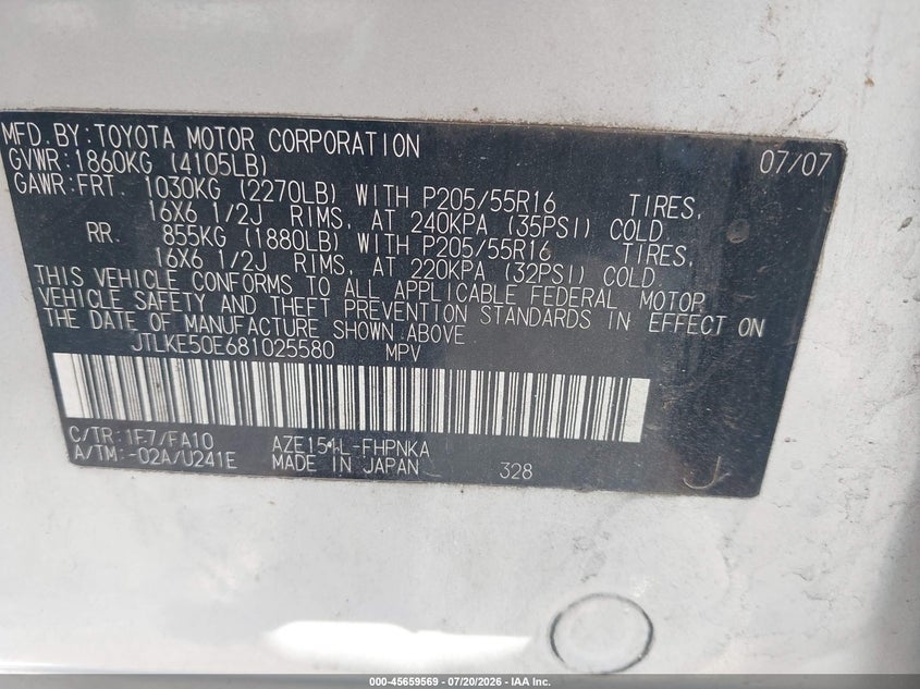 2008 Scion Xb VIN: JTLKE50E681025580 Lot: 45659569