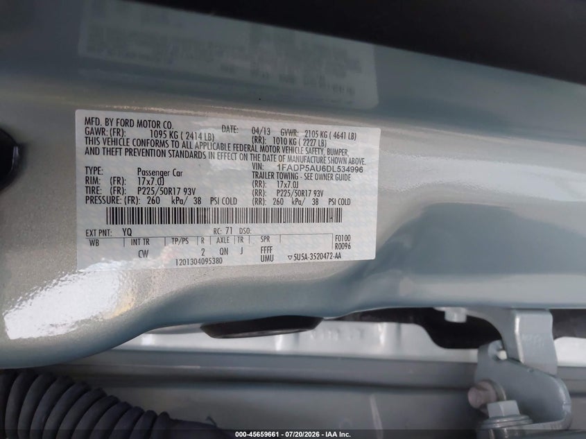 2013 Ford C-Max Hybrid Se VIN: 1FADP5AU6DL534996 Lot: 45659661