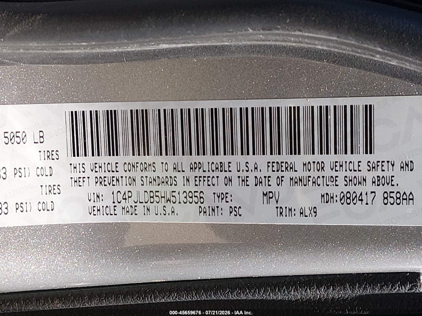 2017 Jeep Cherokee Limited VIN: 1C4PJLDB5HW513956 Lot: 45659676