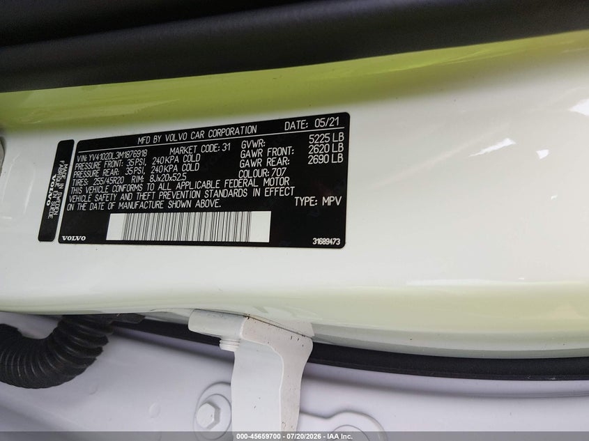 2021 Volvo Xc60 T5 Inscription VIN: YV4102DL3M1876918 Lot: 45659700