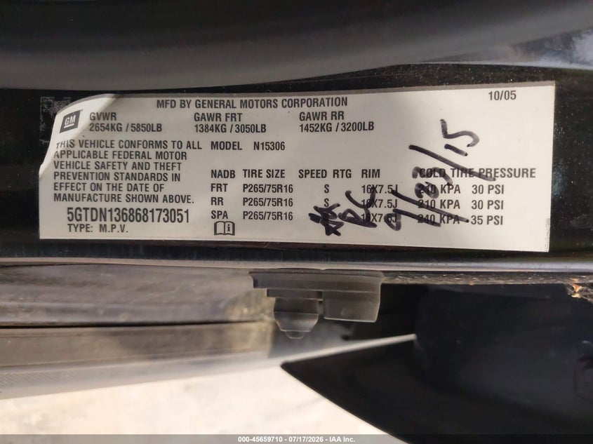 2006 Hummer H3 Suv VIN: 5GTDN136868173051 Lot: 45659710