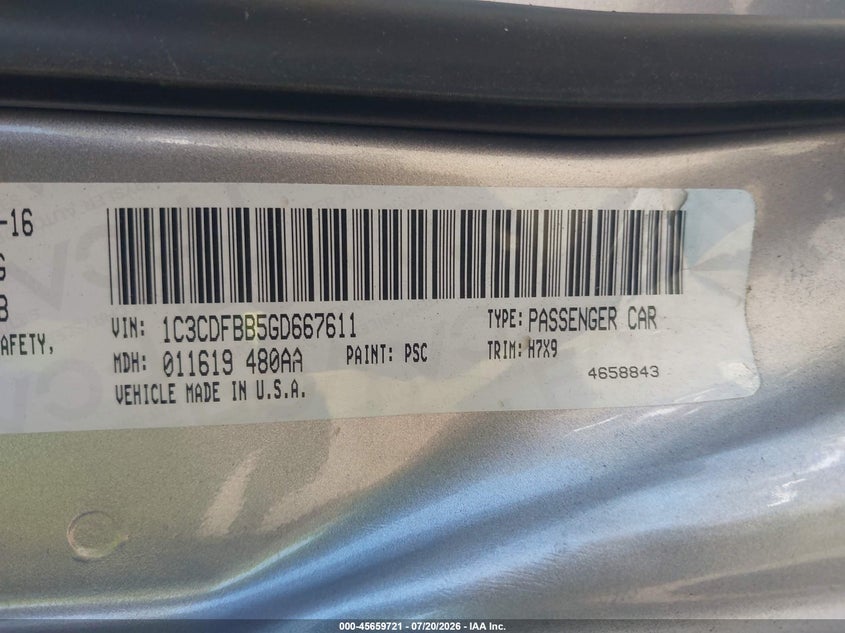 2016 Dodge Dart Sxt VIN: 1C3CDFBB5GD667611 Lot: 45659721
