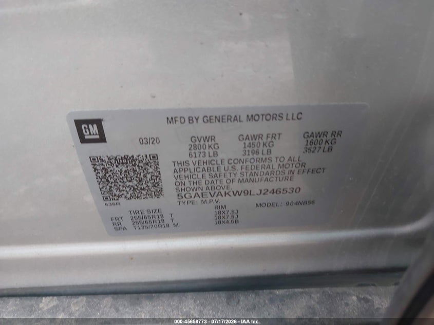 2020 Buick Enclave Awd Essence VIN: 5GAEVAKW9LJ246530 Lot: 45659773