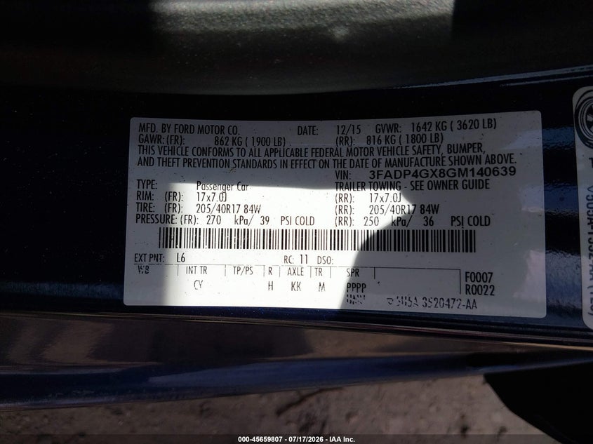 2016 Ford Fiesta St VIN: 3FADP4GX8GM140639 Lot: 45659807