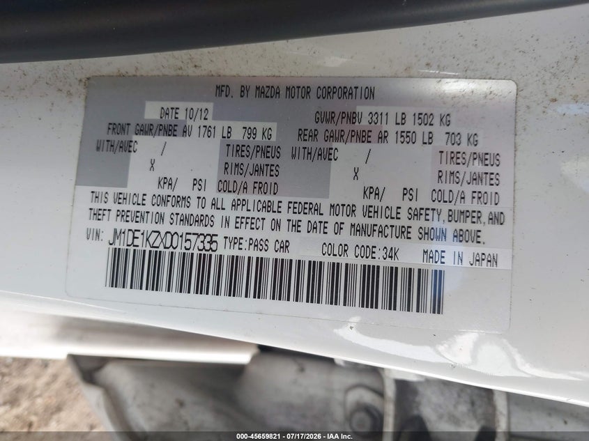 2013 Mazda Mazda2 Sport VIN: JM1DE1KZXD0157335 Lot: 45659821