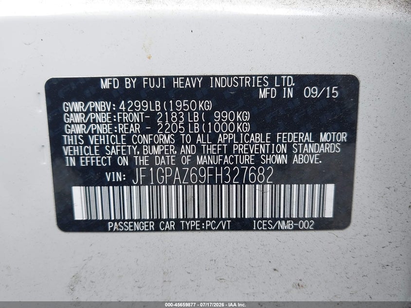 2015 Subaru Impreza 2.0I Sport Limited VIN: JF1GPAZ69FH327682 Lot: 45659877