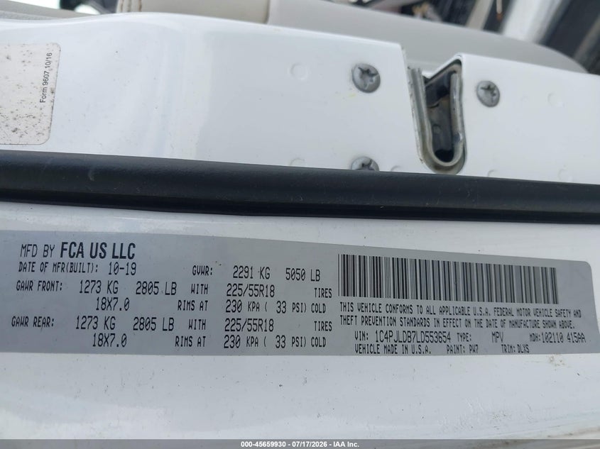 JEEP CHEROKEE 2020 VIN 1C4PJLDB7LD553654