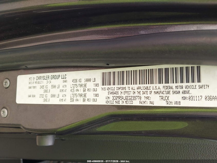 2014 Ram 2500 Tradesman VIN: 3C6MR5AJ6EG239770 Lot: 45660035