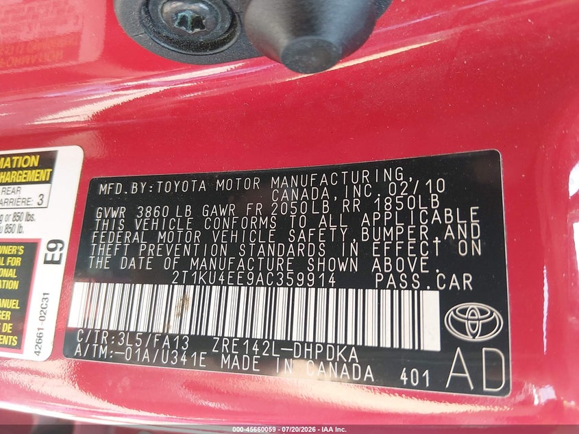 2010 Toyota Matrix VIN: 2T1KU4EE98AC35991 Lot: 45660059