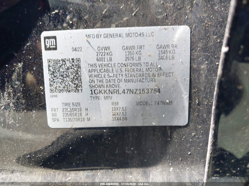 2022 GMC Acadia Awd Sle VIN: 1GKKNRL47NZ153754 Lot: 45660068