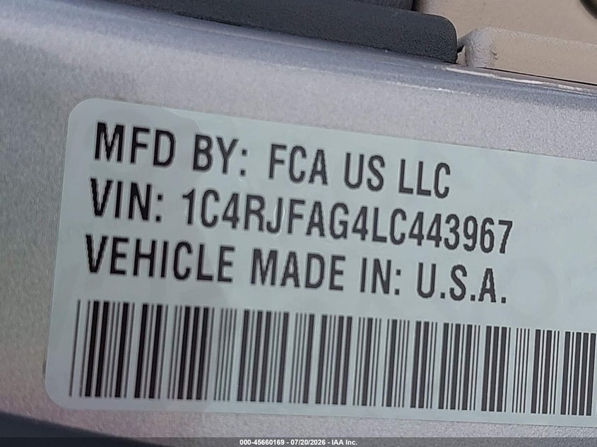 2020 Jeep Grand Cherokee Laredo E 4X4 VIN: 1C4RJFAG4LC443967 Lot: 45660169