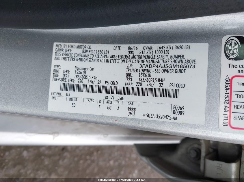 2016 Ford Fiesta S VIN: 3FADP4AJ5GM185073 Lot: 45660188