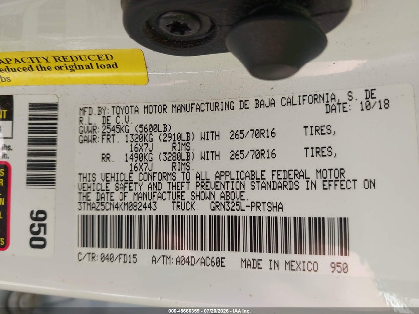 2019 Toyota Tacoma Trd Off Road VIN: 3TMAZ5CN4KM082443 Lot: 45660359