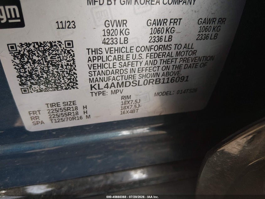 2024 Buick Encore Gx Sport Touring Fwd VIN: KL4AMDSL0RB116091 Lot: 45660368