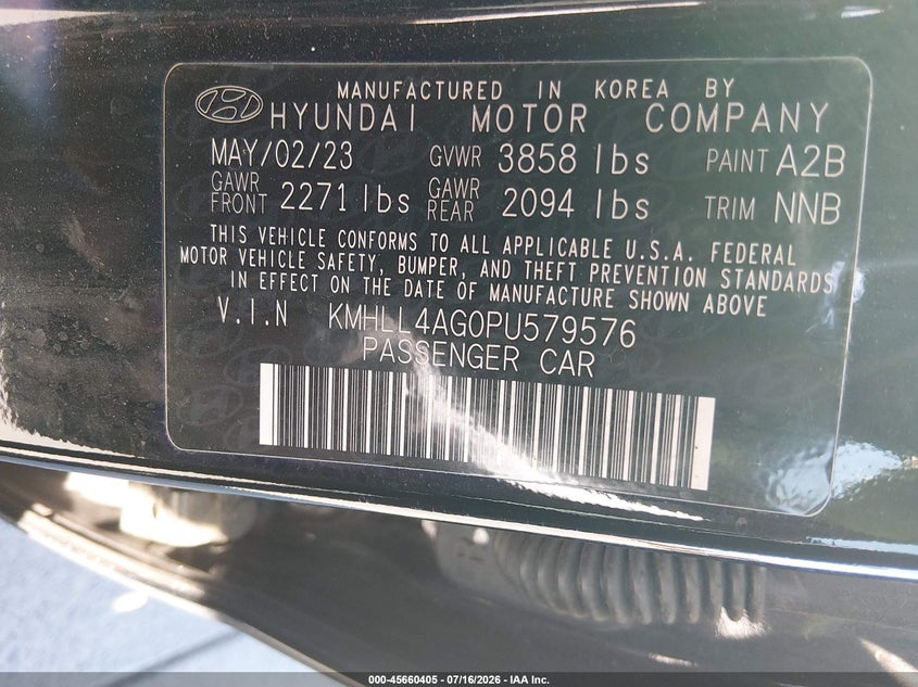 2023 Hyundai Elantra Se VIN: KMHLL4AG0PU579576 Lot: 45660405