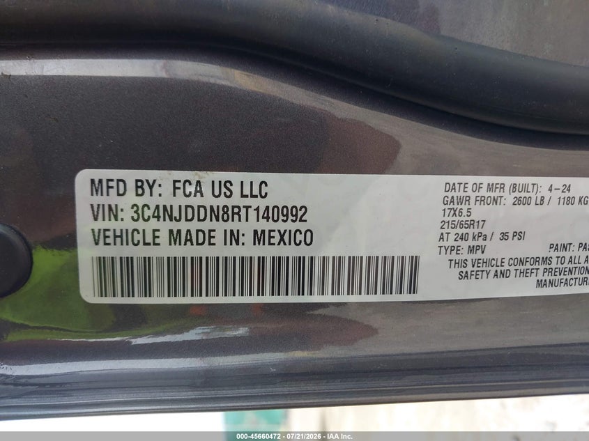 2024 Jeep Compass Trailhawk 4X4 VIN: 3C4NJDDN8RT140992 Lot: 45660472