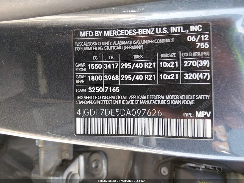 2013 Mercedes-Benz Gl 550 4Matic VIN: 4JGDF7DE5DA097626 Lot: 45660531