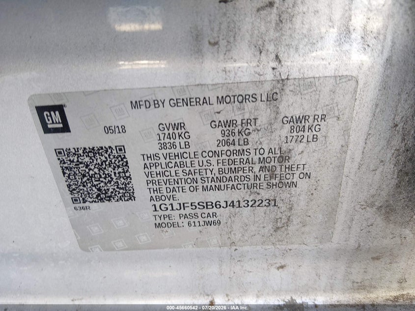 2018 Chevrolet Sonic Premier Auto VIN: 1G1JF5SB6J4132231 Lot: 45660542