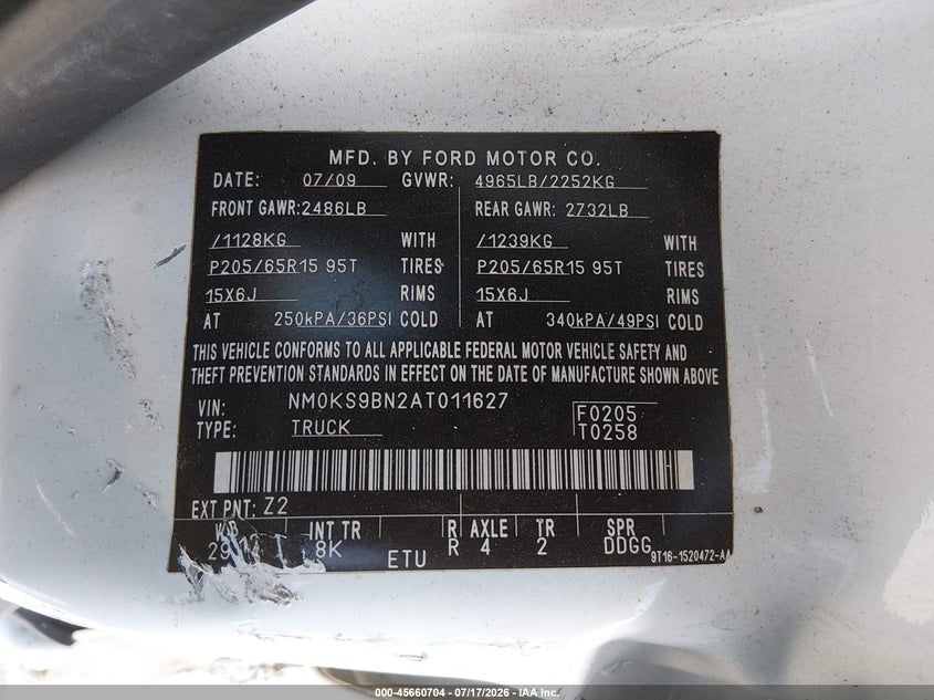 2010 Ford Transit Connect Xlt VIN: NM0KS9BN2AT011627 Lot: 45660704