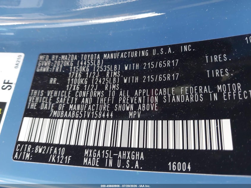 2026 Toyota Corolla Cross Le VIN: 7MUBAABG5TV158444 Lot: 45660906