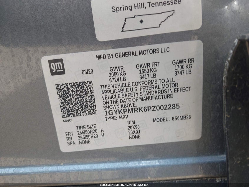 2023 Cadillac Lyriq Rwd Luxury VIN: 1GYKPMRK6PZ002285 Lot: 45661050