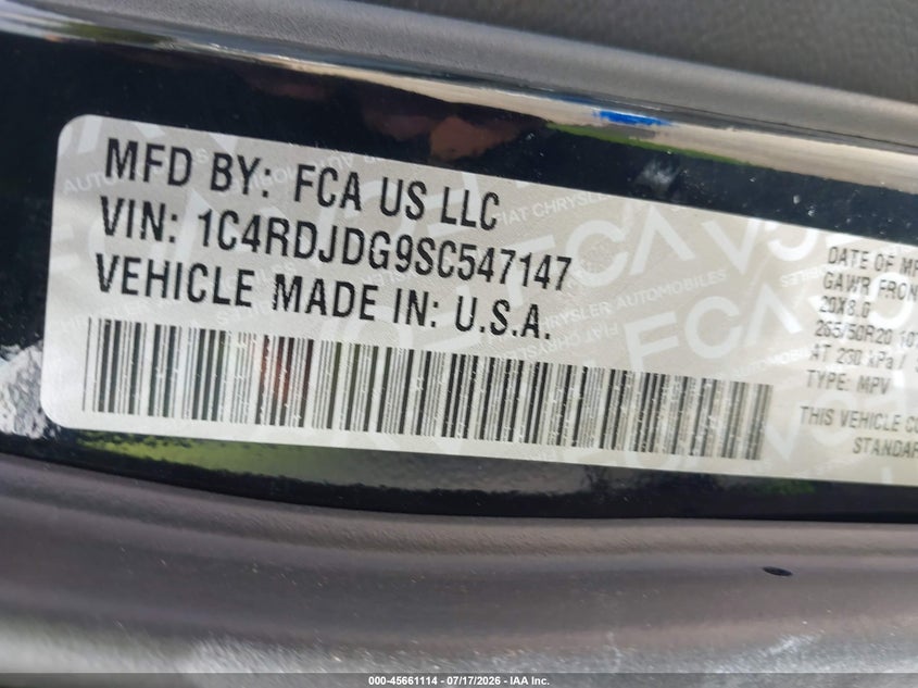 2025 Dodge Durango Gt Awd VIN: 1C4RDJDG9SC547147 Lot: 45661114