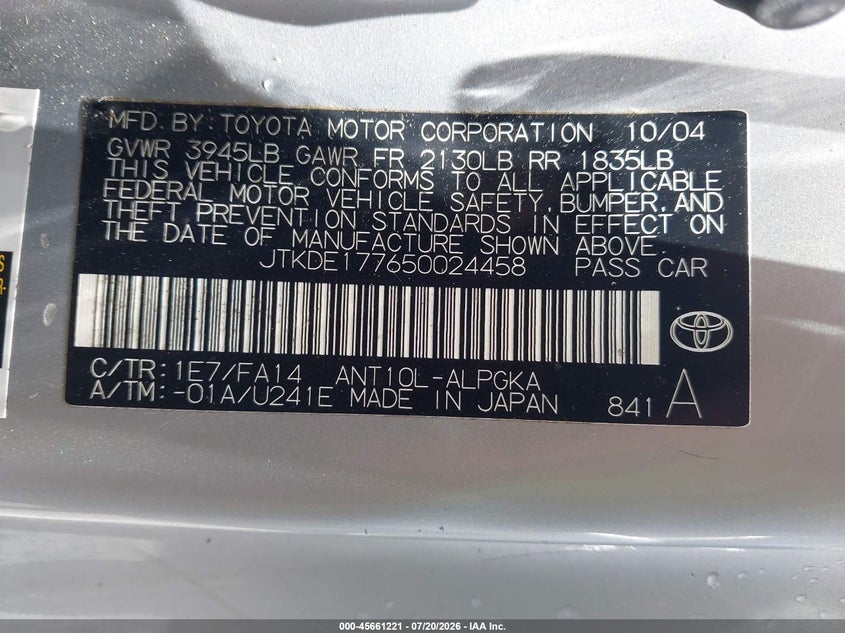 2005 SCION TC COUPE 2.4L I-4 DOHC, VVT, 160HP