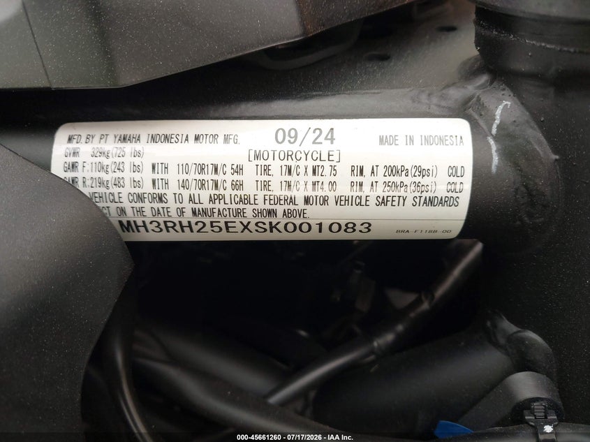2025 Yamaha Yfz320 A VIN: MH3RH25EXSK001083 Lot: 45661260