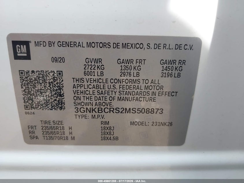 2021 Chevrolet Blazer Fwd 2Lt VIN: 3GNKBCRS2MS508873 Lot: 45661288