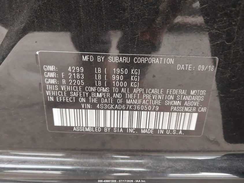 2019 Subaru Impreza 2.0I Premium VIN: 4S3GKAD67K3605079 Lot: 45661508