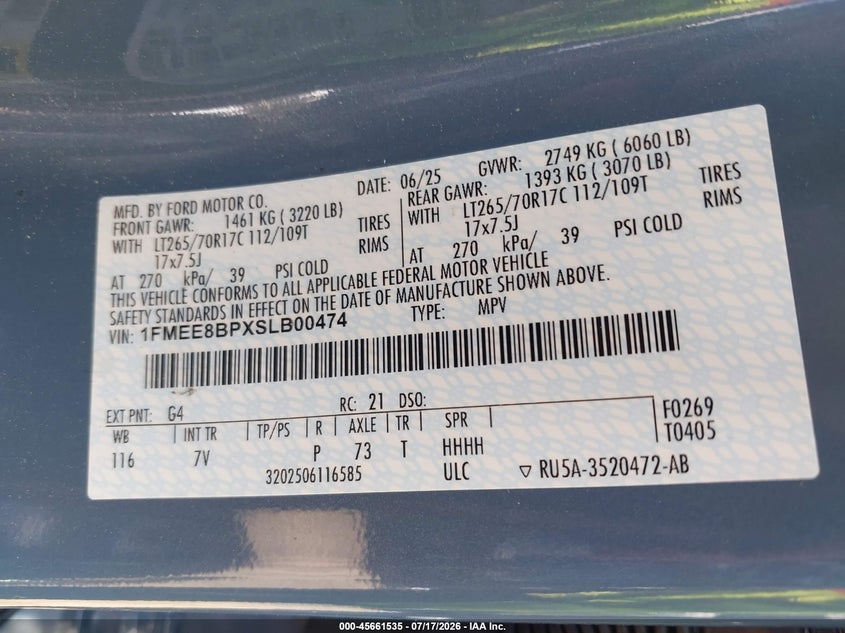 2025 Ford Bronco Outer Banks VIN: 1FMEE8BPXSLB00474 Lot: 45661535