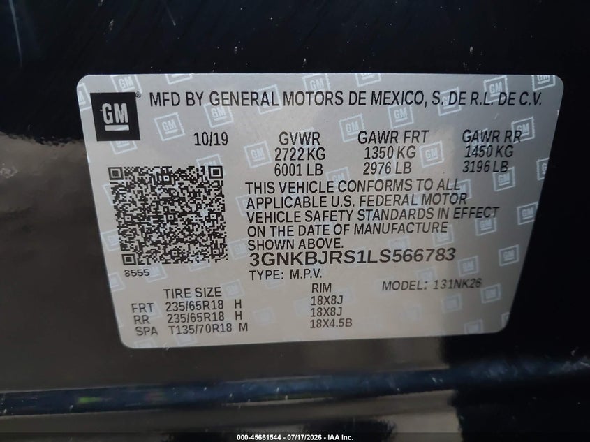 2020 Chevrolet Blazer Awd 3Lt VIN: 3GNKBJRS1LS566783 Lot: 45661544