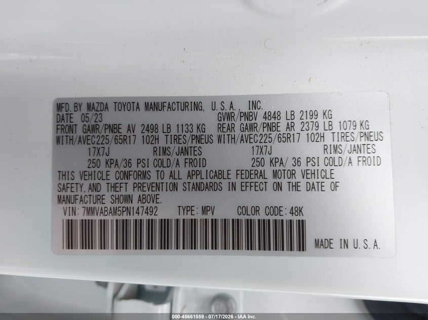 2023 Mazda Cx-50 2.5 S Select VIN: 7MMVABAM5PN147492 Lot: 45661559