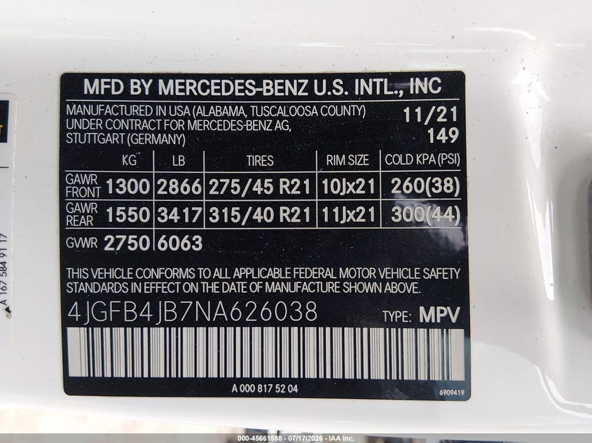 2022 Mercedes-Benz Gle 350 VIN: 4JGFB4JB7NA626038 Lot: 45661588