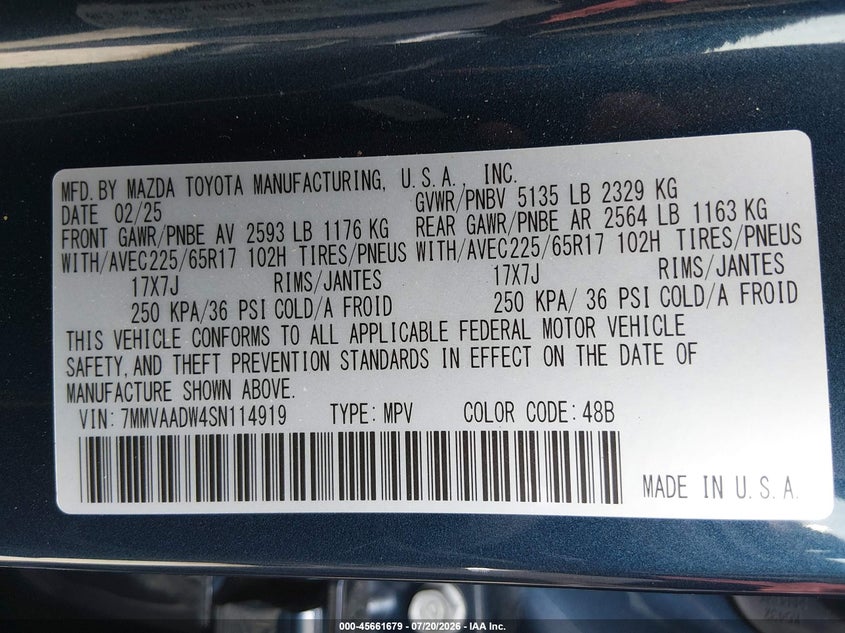 2025 Mazda Cx-50 Hybrid Premium Package VIN: 7MMVAADW4SN114919 Lot: 45661679