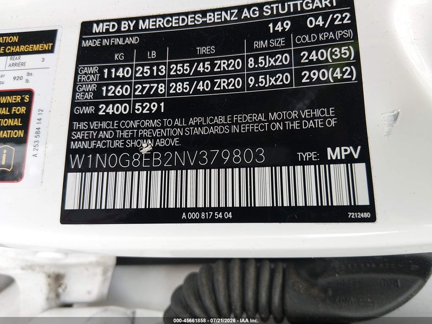 2022 Mercedes-Benz Glc 300 4Matic Suv VIN: W1N0G8EB2NV379803 Lot: 45661858