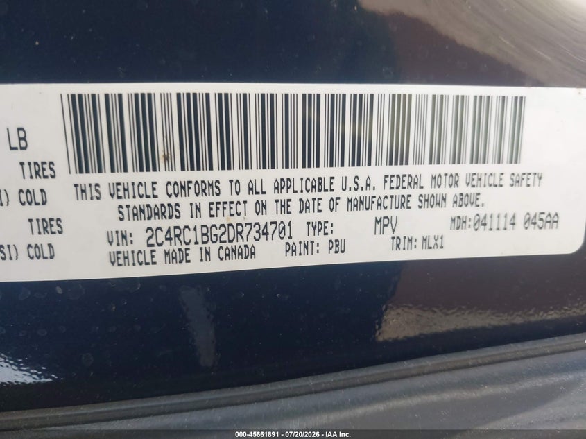 2013 Chrysler Town & Country Touring VIN: 2C4RC1BG2DR734701 Lot: 45661891