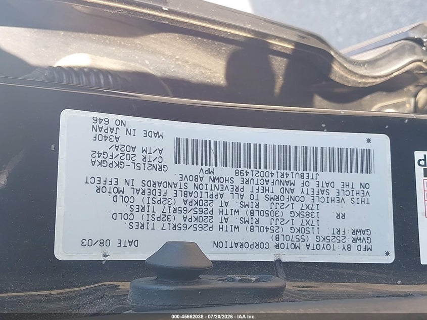 2004 Toyota 4Runner Sr5 V6 VIN: JTEBU14R140021498 Lot: 45662038